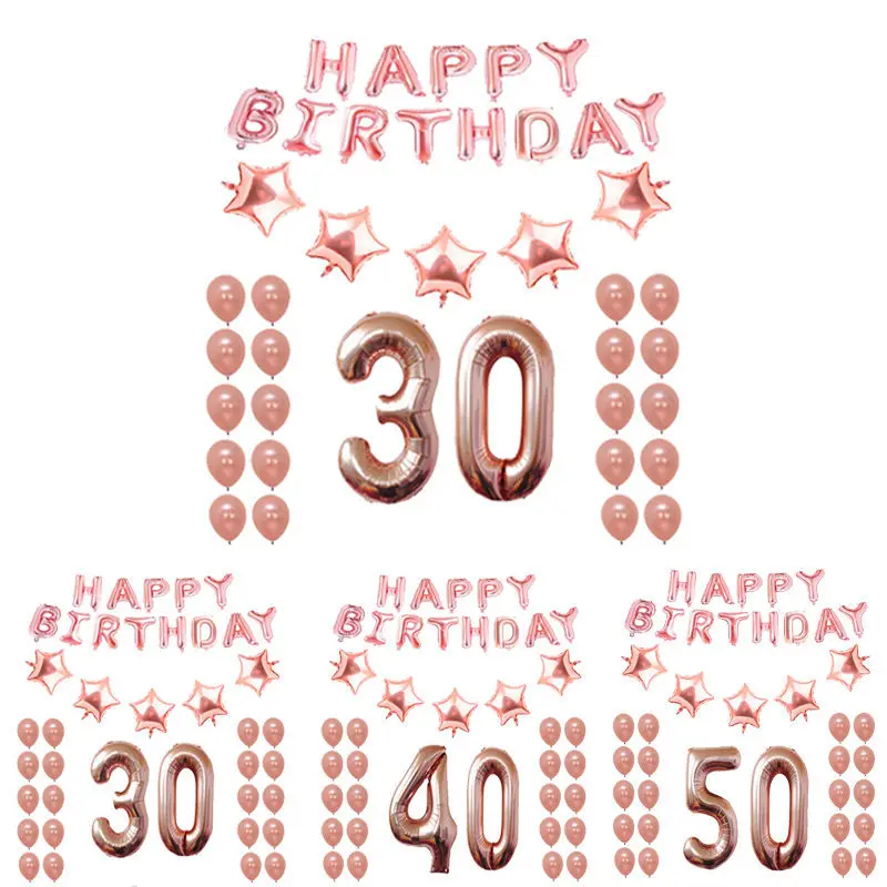 Розовое золото 18th 25th 30th 35th 40th 50th 60th 70th 80th 90th набор воздушных шаров на день рождения