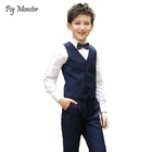 Свадебный костюм для мальчиков, Школьное торжественное платье джентльмен, детский брендовый жилет, рубашка, штаны, галстук-бабочка, 4 предмета, костюмы для церемонии