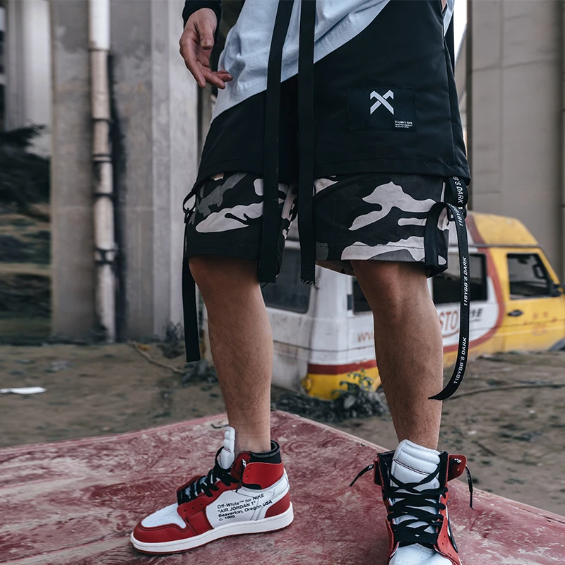 Летние камуфляжные шорты мужские лоскутные свободные брюки карго в стиле хип хоп