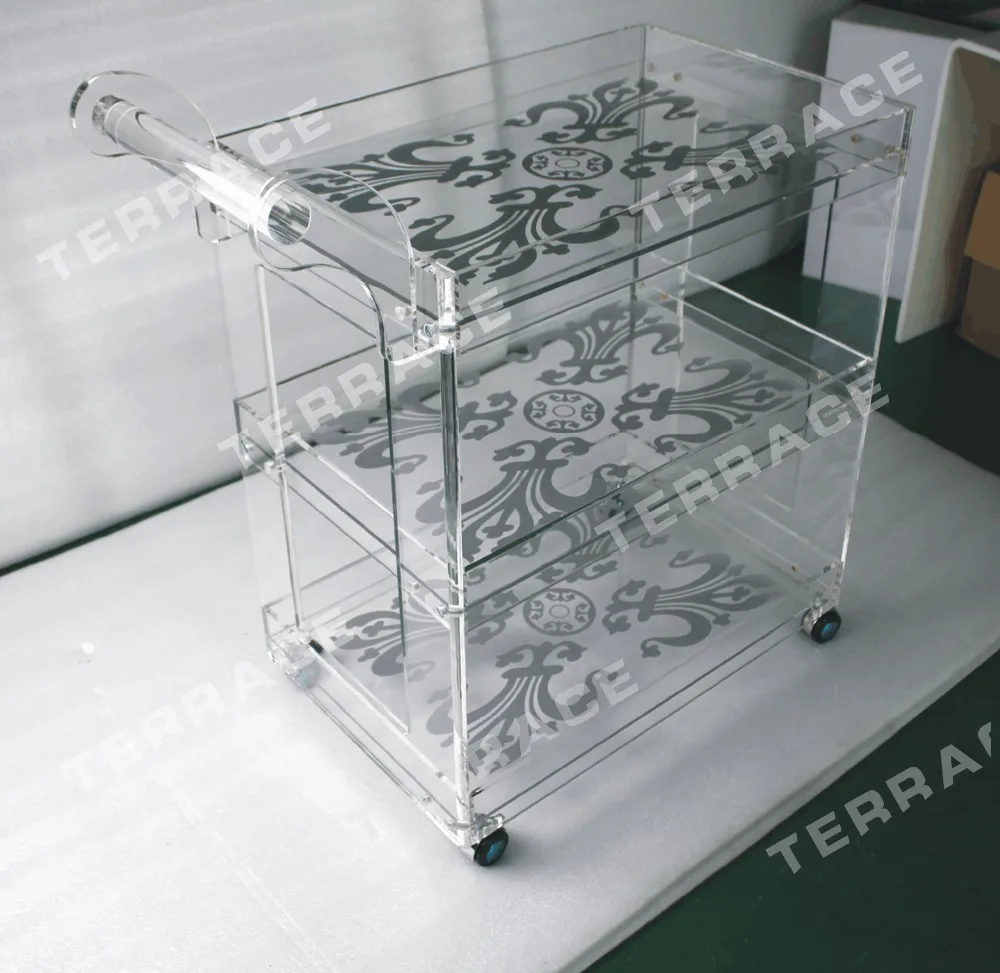 (Бесплатная доставка в Кувейт) rolling прозрачный акриловый пищевой тележки lucite perspex
