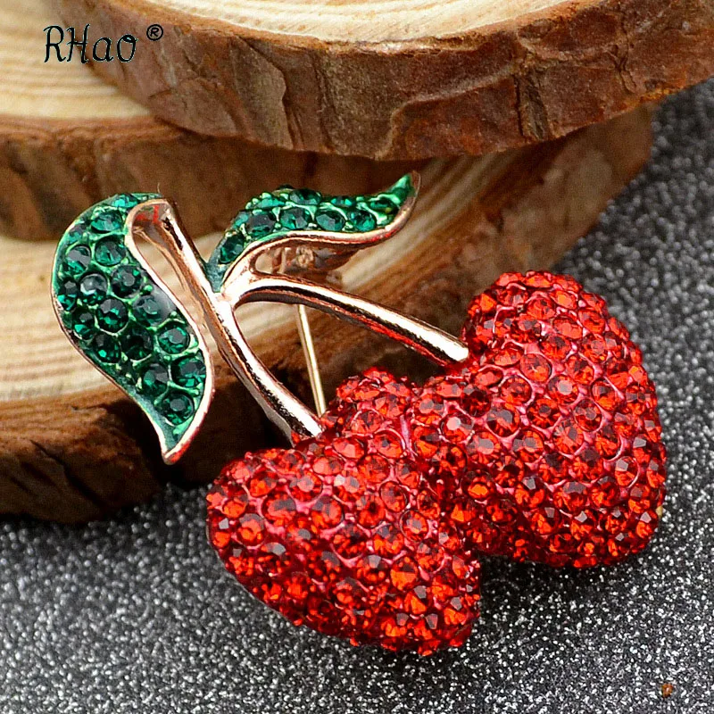 RHao новая свежая красная брошь в форме вишни, детские милые аксессуары для свитера. Стразы, брошь