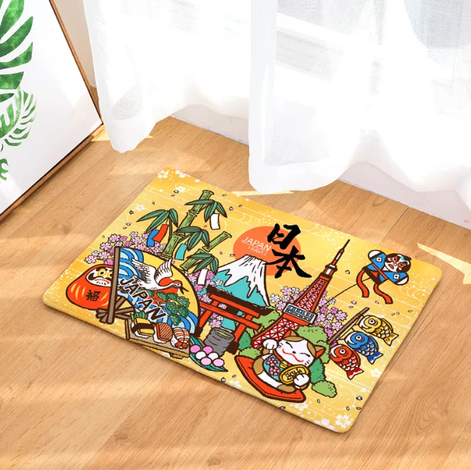 Japan Fuji Mountain Lucky Cat Doormat Bath Kitchen Carpet Decorative Anti-Slip Mat Room Car Floor Bar Rugs Door Home Decor Gift | Дом и сад