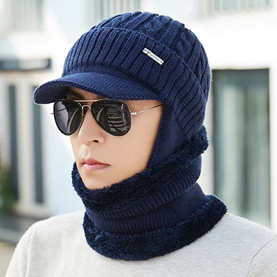 navy Зимние шапки Skullies Beanies, зимние шапки бини для мужчин и женщин, шерстяной шарф, шапки, Балаклава, маска, шапка, вязаная шапка - Цвет: navy