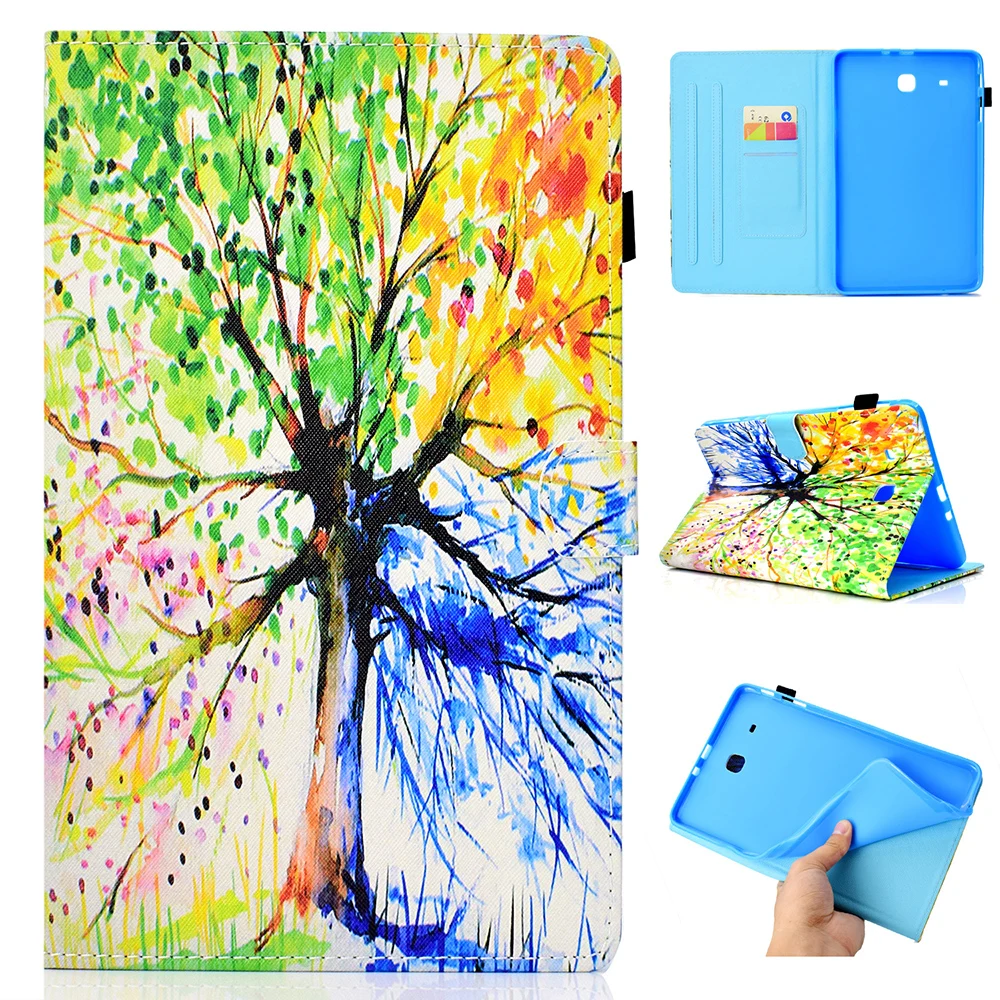 Fashion Cartoon Pattern Tablet PC Wallet Card Slot Case for Samsung Galaxy Tab E 9.6 T560 T561 Stand Flip Cover coque | Компьютеры и