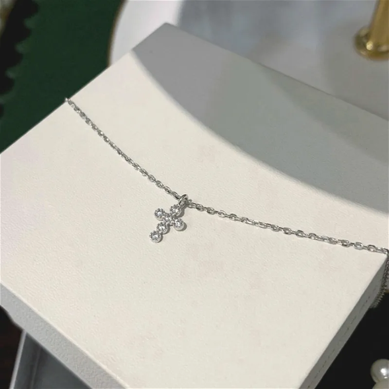 Fengxiaoling New Fashion 925 Sterling Silver Mini Cross Inlaid Zircon Pendant Necklaces For Women Yellow Party Necklace