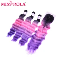 miss rola deep wave bundles with lace closure full head synthetic hair bundles with closure kanekalon hair extension