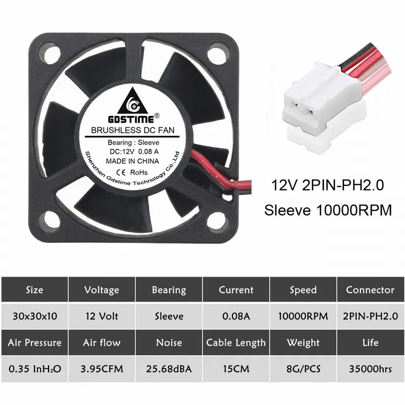 12V 2P2.0 5Blades 5 шт. Gdstime 3010 5 в 12 В 24 В 2Pin 3 см 30 мм 30x30x10 мм микро DC мини Бесщеточный кулер вентилятор охлаждения - Цвет лезвия: 12V 2P2.0 5Blades