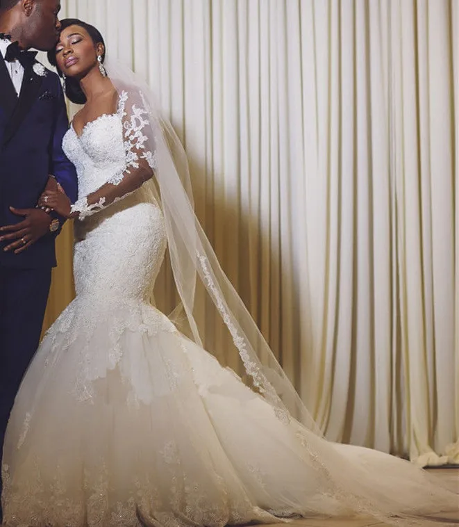 Белое свадебное платье Vestido De Noiva 2019 женское кружевное с длинными рукавами и