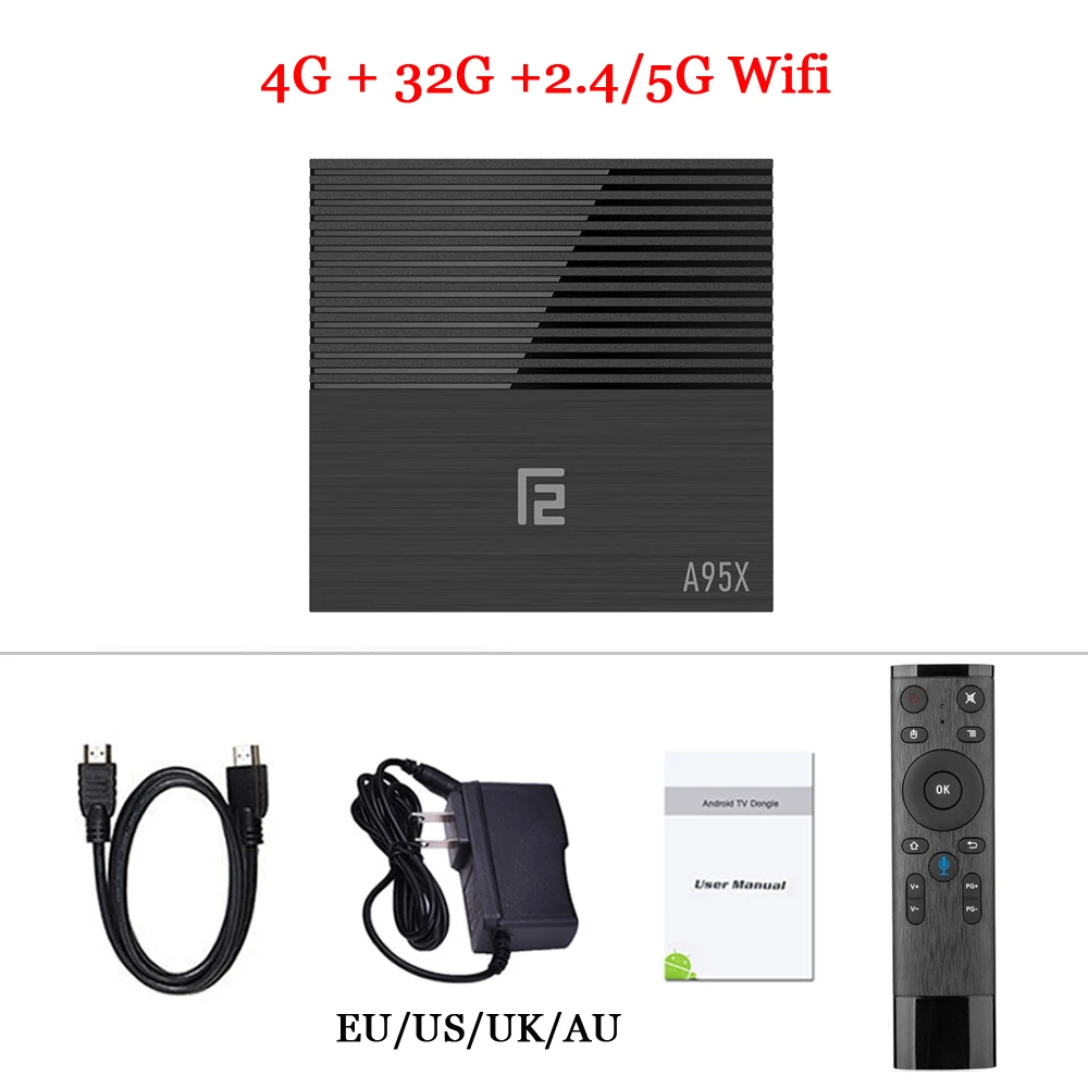 ТВ-бокс Android 9,0 Amlogic S905x2 A95XF2 Smart tv box 4 GB/2 GB 64GB 4K HD H.265 BT4.2 wifi 2,4/5G Google Play Netflix телеприставка