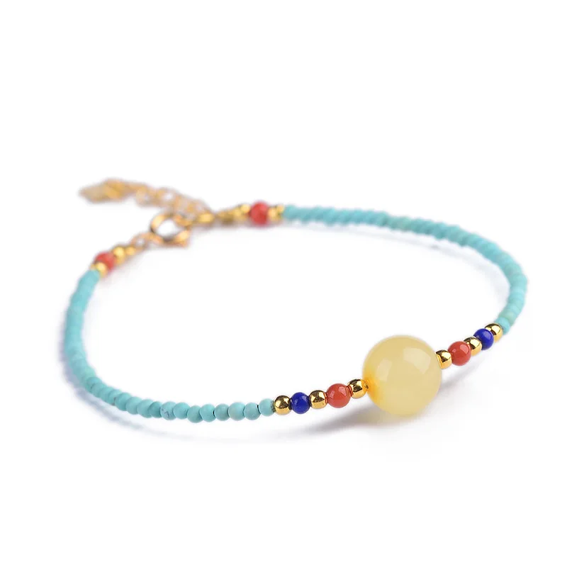 

JoursNeige Blue Ore Natural Stone Bracelets Round Yellow Stone Bracelet for Women Girl Fashion Bracelet Jewelry