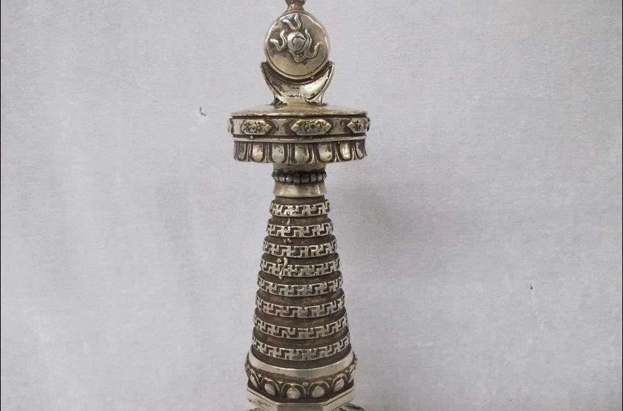 14&quotTibet Silver carved Buddhism Classic Temple Pagoda Stupa statue | Дом и сад