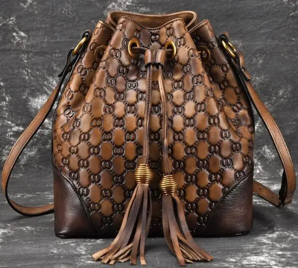 Женский рюкзак из натуральной кожи винтажная Сумка-ведро воловьей первый слой 2019