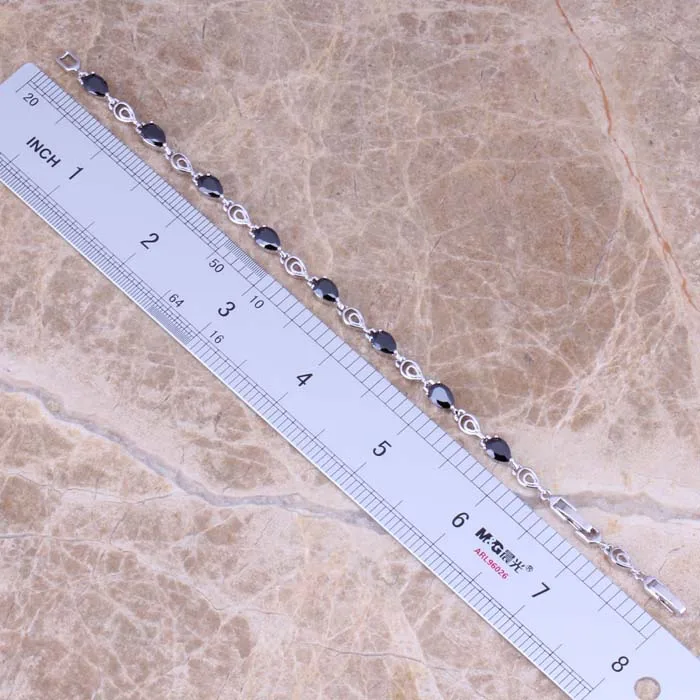 Блестящий черный кубический цирконий посеребренный штампованный 925 браслет