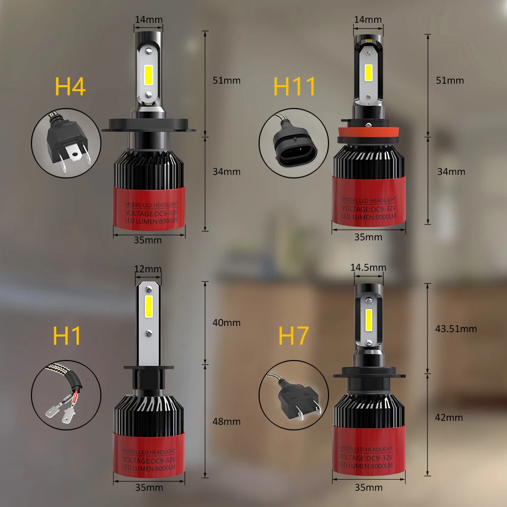 2 шт. S2 светодиодные лампы Автомобильные фары H7 LED H1 H4 H8 H9 H11 72 Вт 4000LM 8000LM 6000K