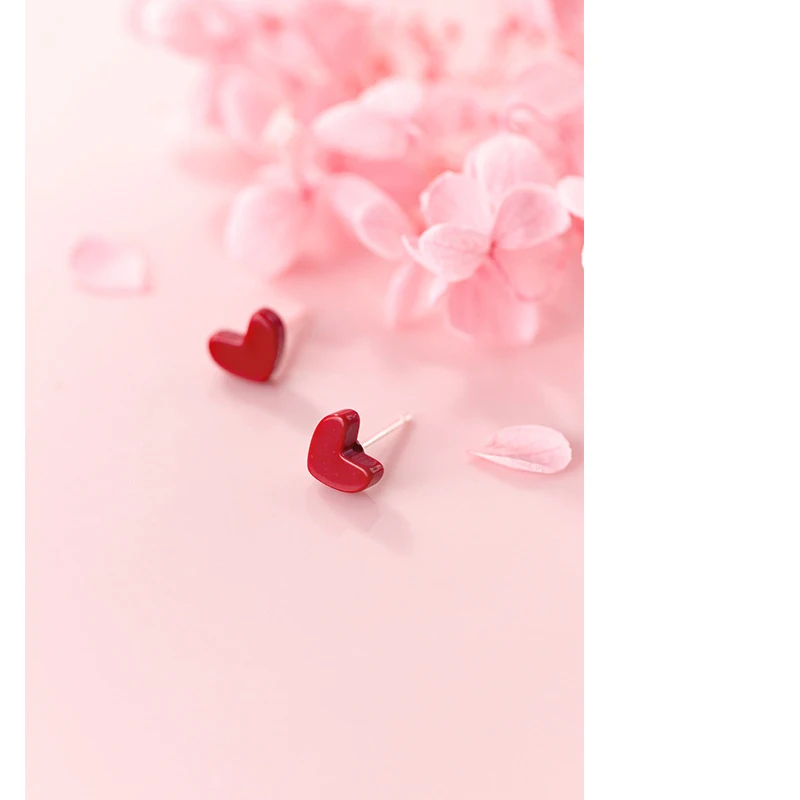 MloveAcc Новая мода маленькая любовь красное сердце серьги-гвоздики с эпоксидной смолой для женщин 925 пробы серебряные серьги