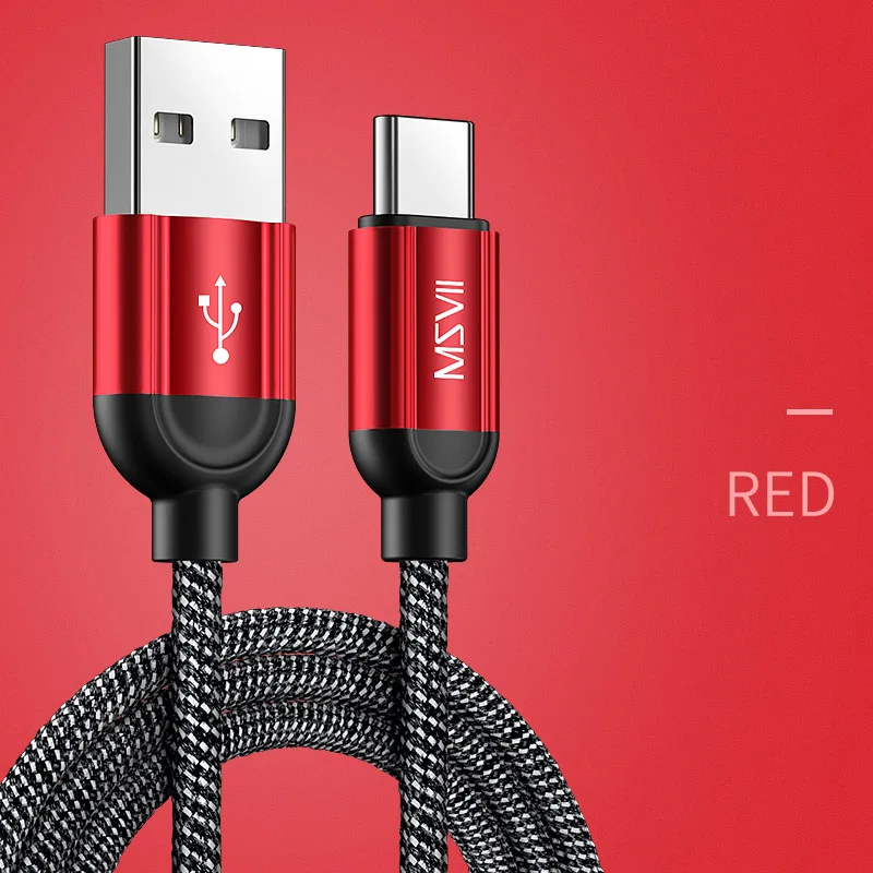 red Msvii usb type-C кабель для быстрой зарядки type-c 3,0 кабель для передачи данных зарядное устройство для телефона samsung S9 S8 Note 9 8 Xiaomi Mi8 Mi6 A2 Для huawei - Цвет: red