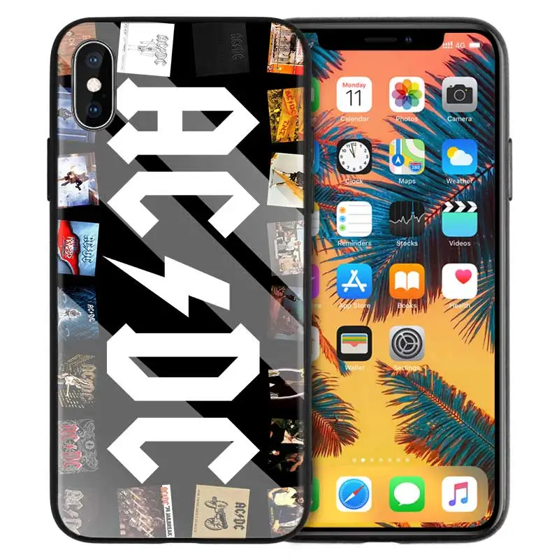 Чехол из закаленного стекла для iPhone 7 чехол для iPhone 8 6 6S 11 11Pro X XR XS MAX Plus ACDC Rock Ac DC Angus Young Print Back Shell