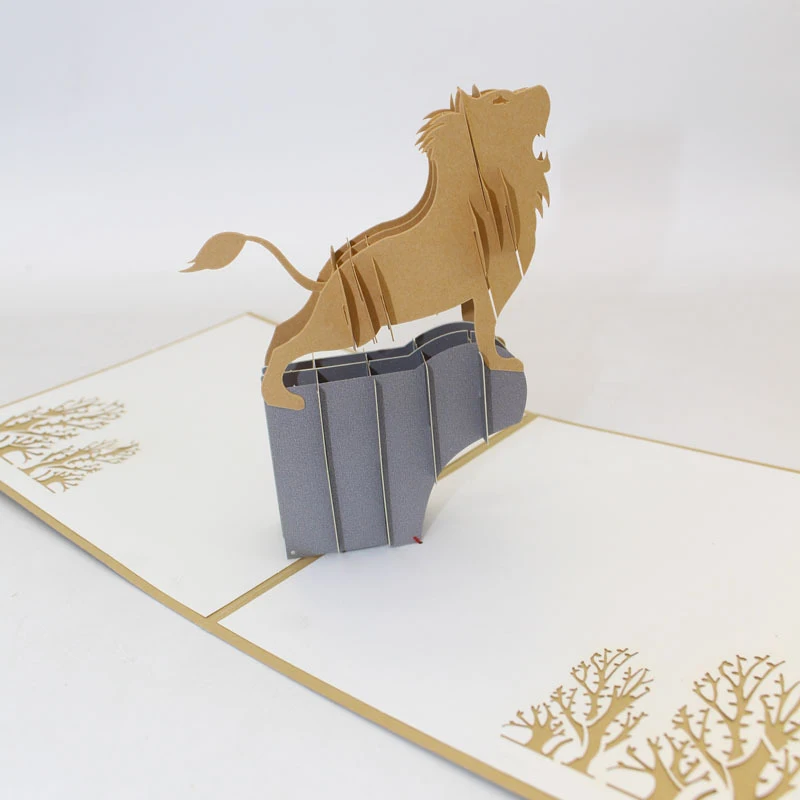 3D лазерная резка ручной работы мультфильм ревущий Король Лев бумага приглашение поздравительные карты с конвертом Дети День рождения креативный подарок