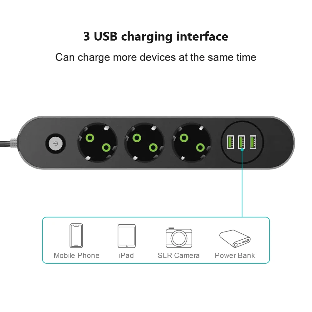 Highever USB Мощность розеток штепсельная вилка европейского стандарта 3 розетки