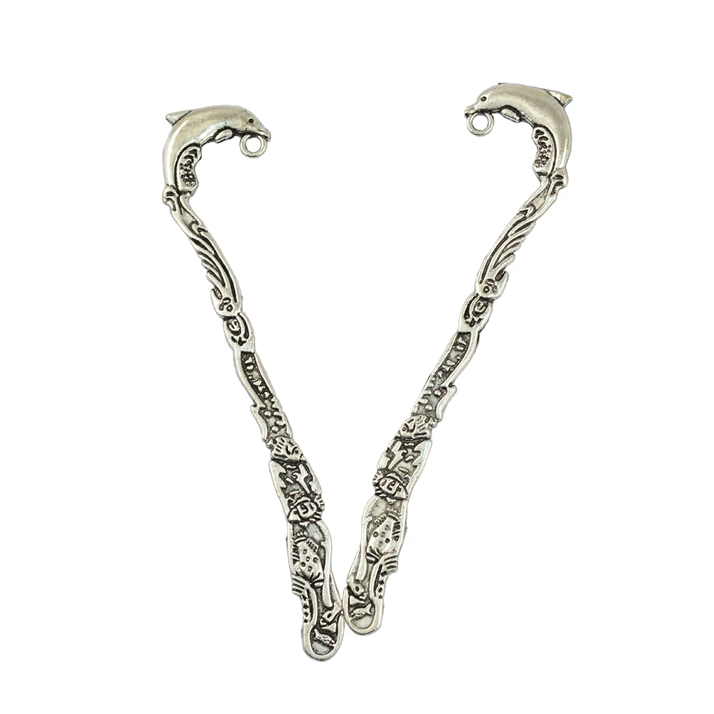 6x Tibetan Vintage Dolphin Alloy Bookmarks With Hole for DIY Pendants Charms Jewelry School Office Stationery Supplies | Украшения и