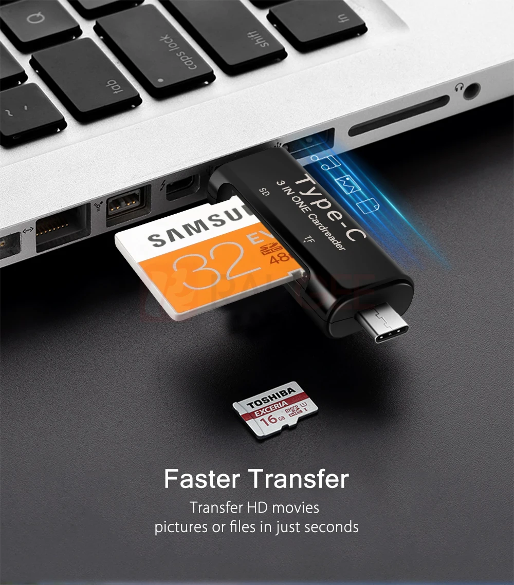 Raugee Micro USB и type-C устройство для чтения карт памяти Универсальный 3 в 1 USB 2,0 SD TF карта адаптер для MacBook PC мобильный телефон