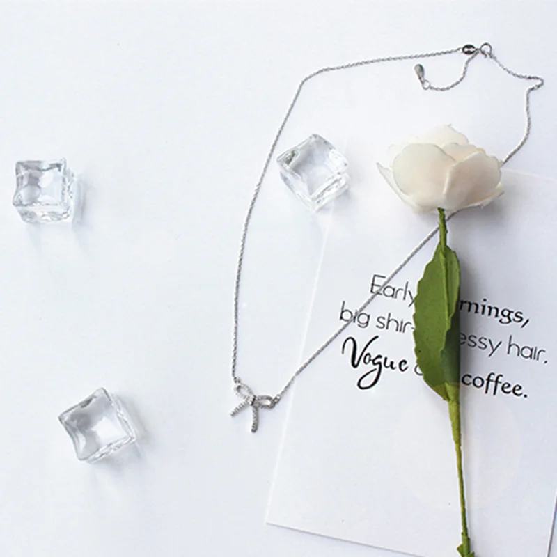 Серебро 925 Изящные Цепочки и ожерелья Jewelry Кристалл Rhinestone крошечный сладкий лук