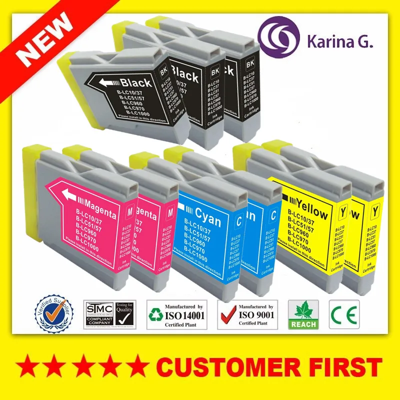 9 шт. для LC960 LC970 LC37 LC51 LC57 LC1000 LC10 в чернильных картриджах Brother MFC