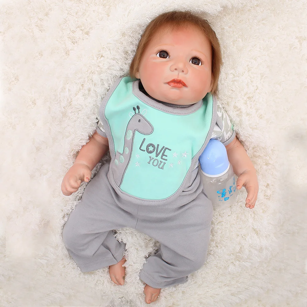 

mini reborn baby doll soft touch with Bottle gift cloth body and short hair very cute DIY toys for children Accompanying interac