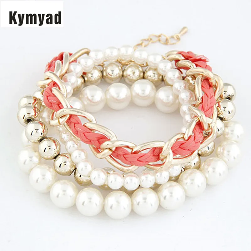 

Набор эластичных браслетов Kymyad, многослойные золотистые браслеты для женщин, бижутерия, искусственная кожа, женский браслет