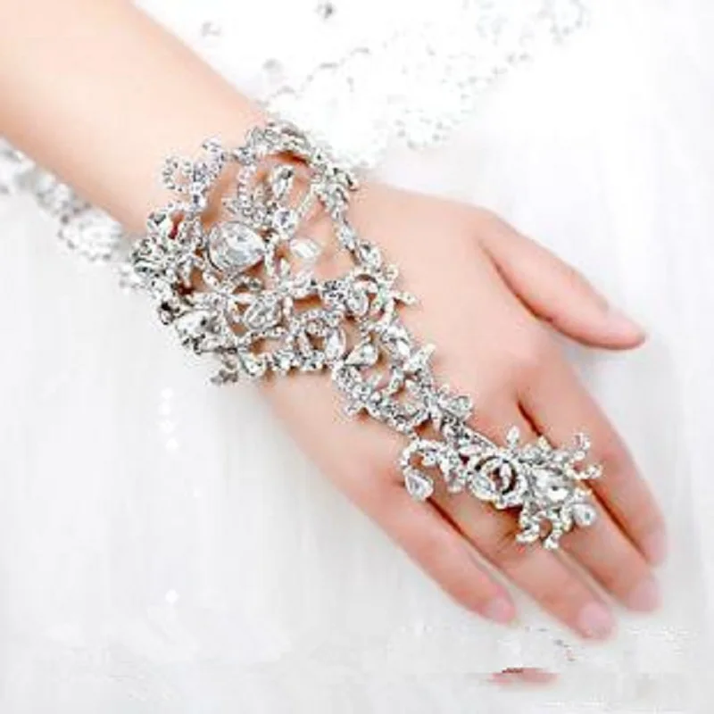 Bling Fingerless Crystal Flower Bridal Hand Chain Women Dancing Bracelet &amp Bangles Jewelry Wedding Accessories | Свадьбы и