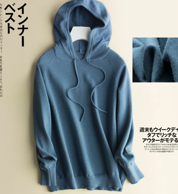 spring autumn new style knitted women cashmere sweater long sleeve wool pullovers high quality warm female hooded | Женская одежда