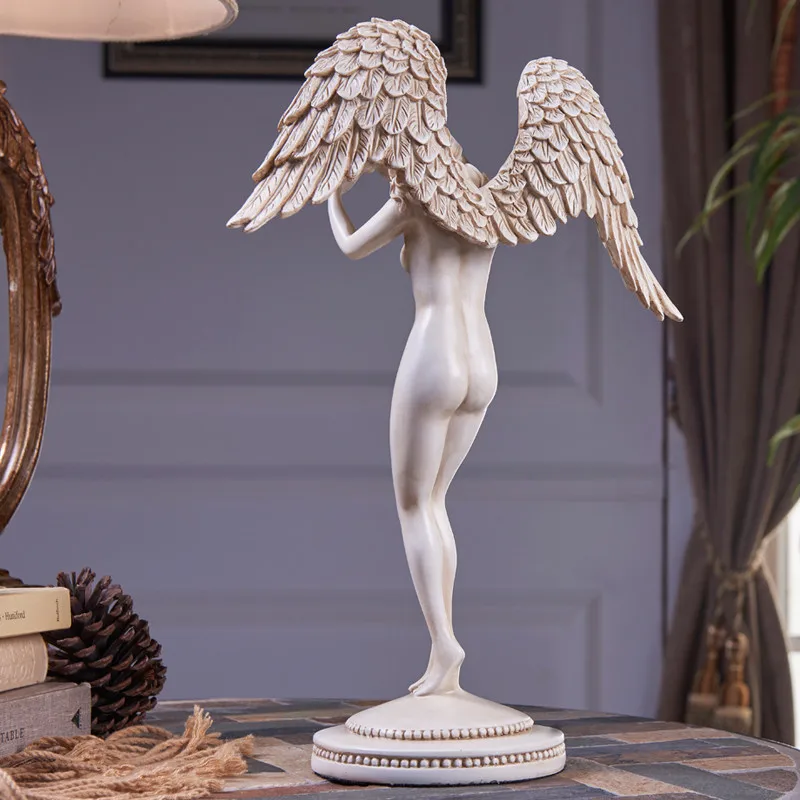 

Retro Beauty Body Ornaments Wings Sculpture Angel Artwork Ornament Nordic Plaster Statue Decor Living Room Modern Gift M1401