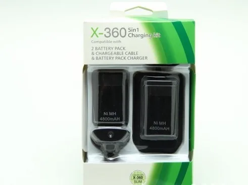 С оригинальной коробкой 2 батареи+ 1 зарядное устройство+ 1 Usb кабель для Xbox 360 беспроводной контроллер перезаряжаемый 4800 mah Ni-MH аккумулятор