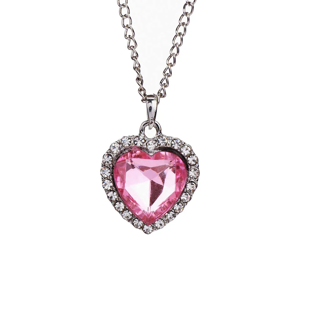 pink Мода океана сердце кулон ожерелье s для женщин розовые синие прозрачные стразы посеребренный металл колье ожерелье ювелирные изделия подарок - Окраска металла: pink