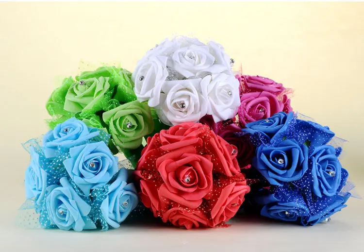 Бесплатная доставка PE Роза Подружка невесты Цветы из пенопласта Свадебный букет