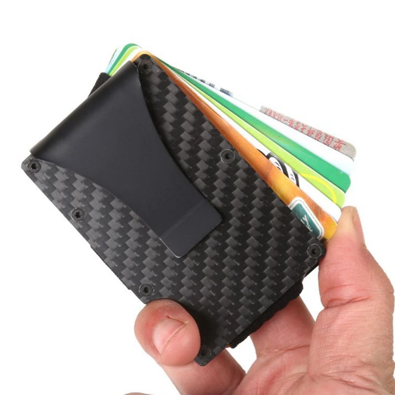 Мини тонкий кошелек из углеродного волокна RFID с металлическим зажимом для