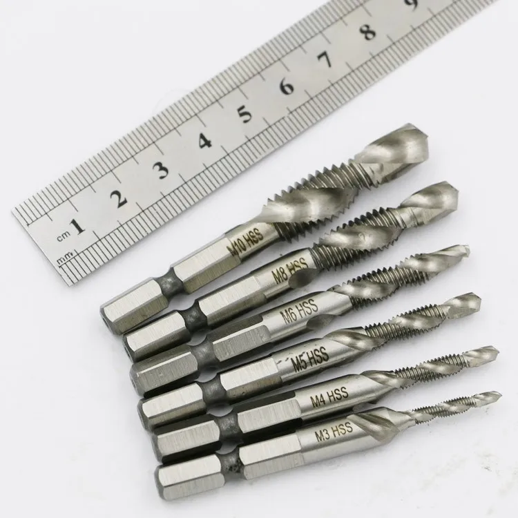 Mainpoint 6 шт. M3 M10 Composite Tap Drill Bit 1/4 &quotHex HSS Speed стальная резьба спиральный винт Зенковка