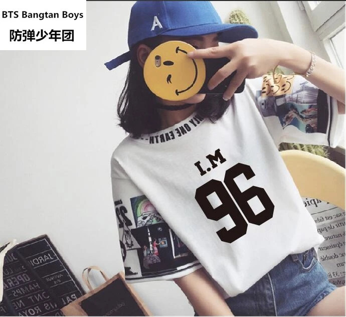 MONSTA X harajuku 2017 летняя повседневная черная футболка одежда для пары свободная