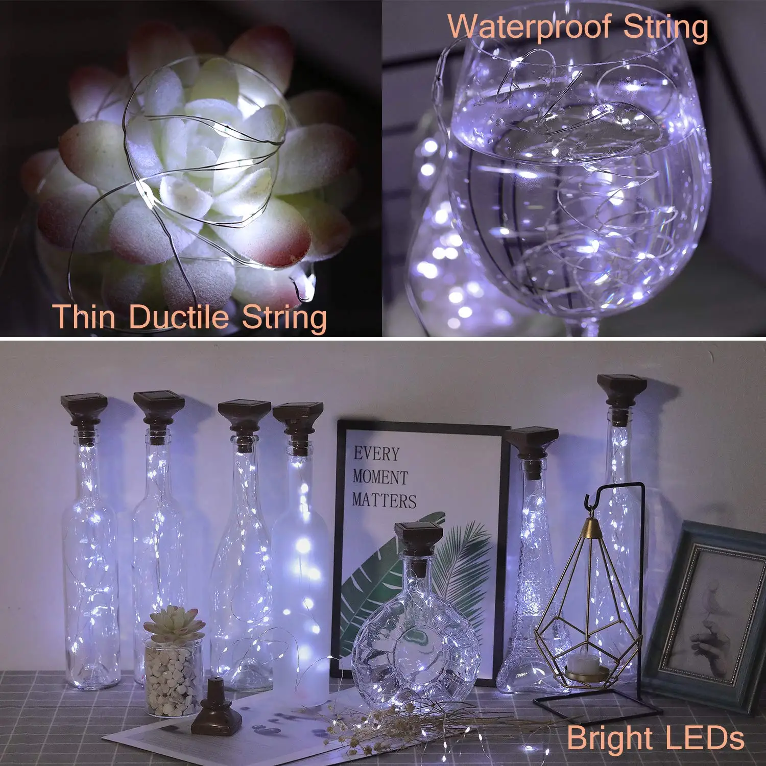 Solar Powered Wine Bottle Lights, 6/12 Pack 20 LED Waterproof Warm White Copper Cork Shaped Lights for Wedding Pathway Decor