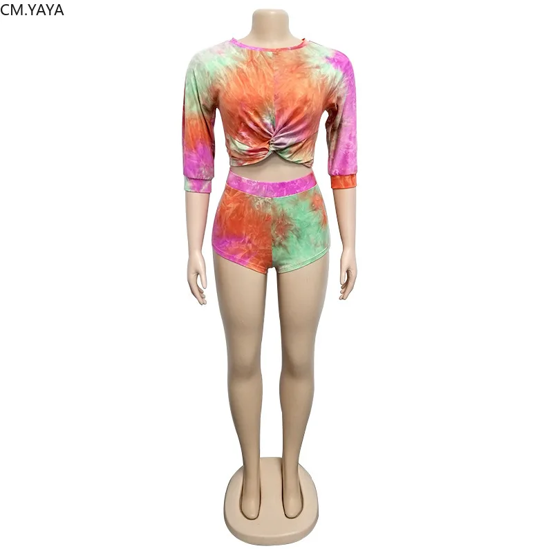 Женский спортивный костюм GLH3255 футболка и шорты с принтом tie dye galaxy лето