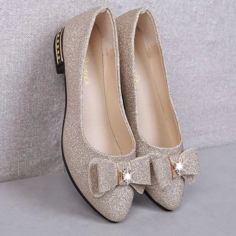 Single Shoe Women's Summer Korean Version Low-heeled Baitao Butterfly Knot Shoes Shallow Sequined Flat-soled Leisur14 - Цвет: Золотой