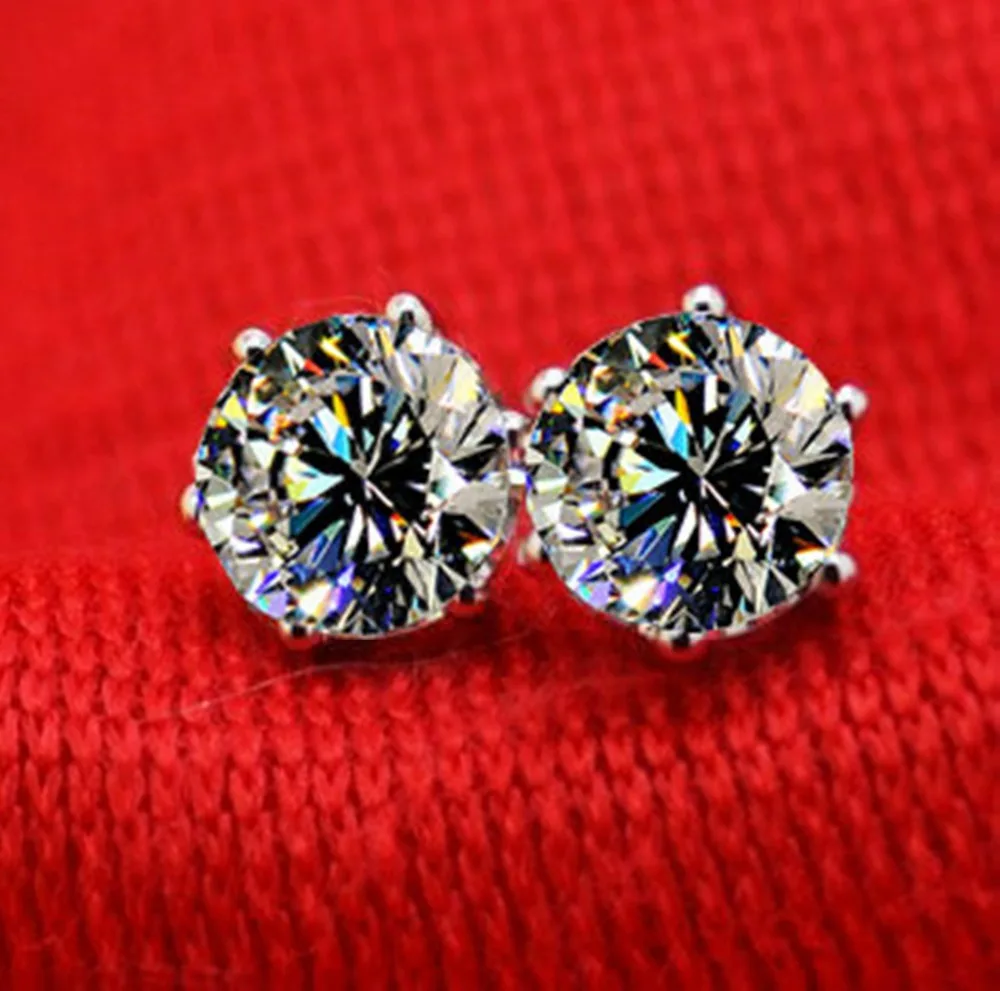 

Test Real Solid 18K White Gold 1CT/ Piece Solitaire Moissanite Engagement Earring Stud Women Diamond Earring Stud Certificate