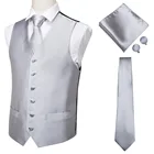 MJ-0001 мужской жилет с галстуком-бабочкой, Шелковый жилет, жилет, высококачественный платок, запонки, жилеты с завязками, набор, серебристо-серые однотонные жилеты для мужчин