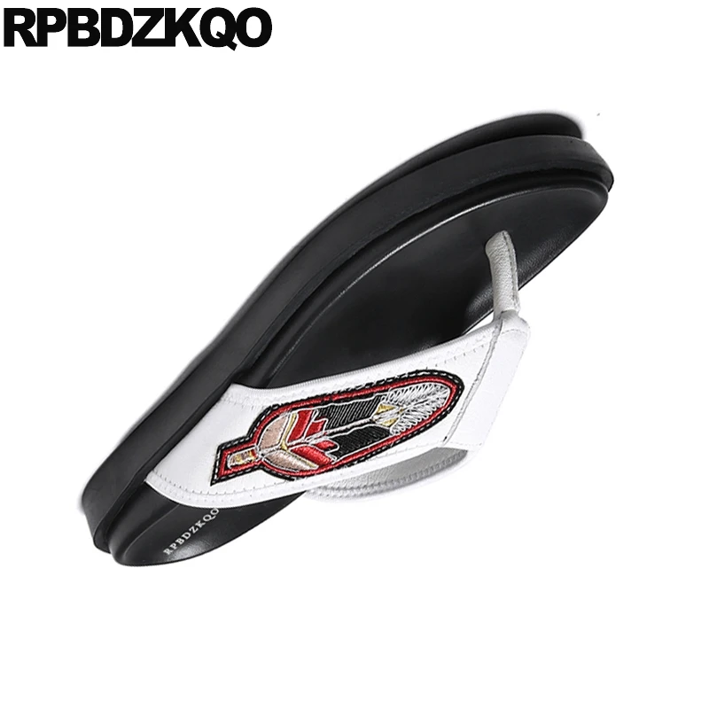 Шлепанцы мужские кожаные сандалии с вышивкой большие размеры дизайнерская