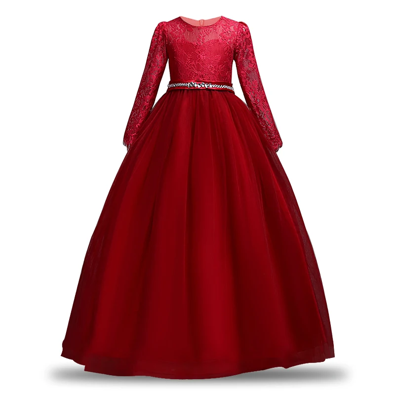 High-End Summer Tulle Lace Pageant Flower Girl Dresses for Girls long sleeve lace dress Zircon Elegant Piano performance Princes | Детская