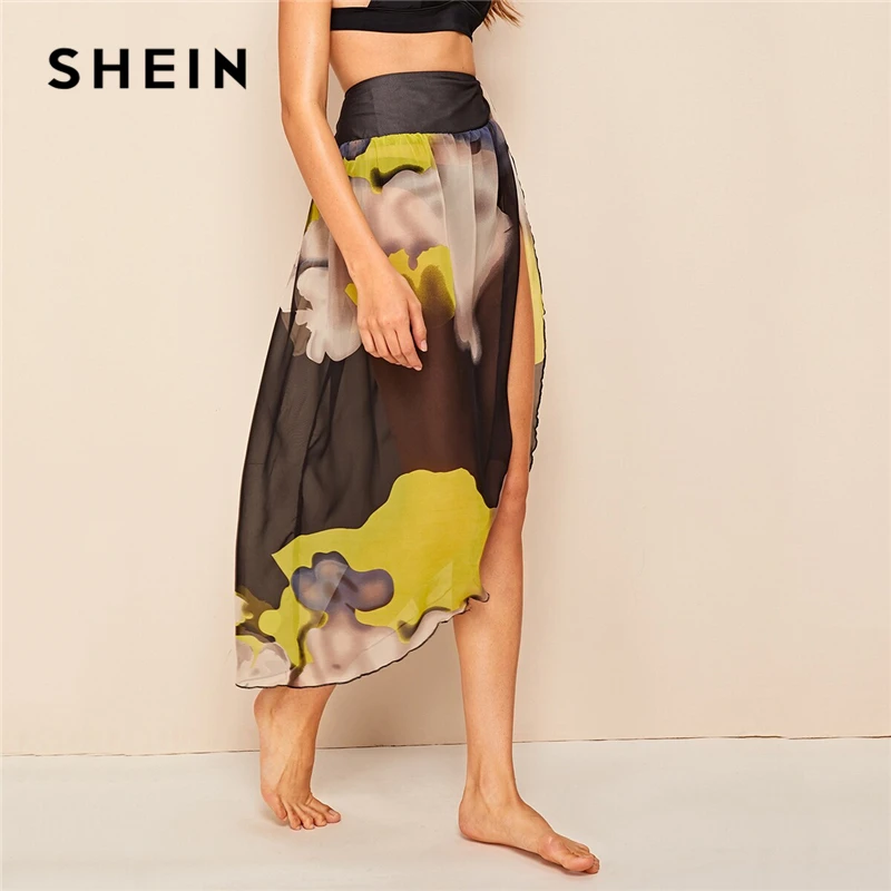 SHEIN Летняя Пляжная Юбка На Запах Разноцветная С Декоративным Узлом