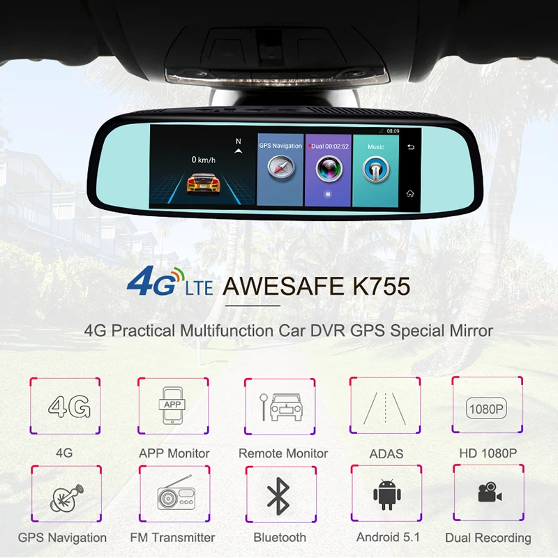 AWESAFE 4 г специальные Видеорегистраторы для автомобилей зеркало ADAS 7 84 &quotips Android Remote