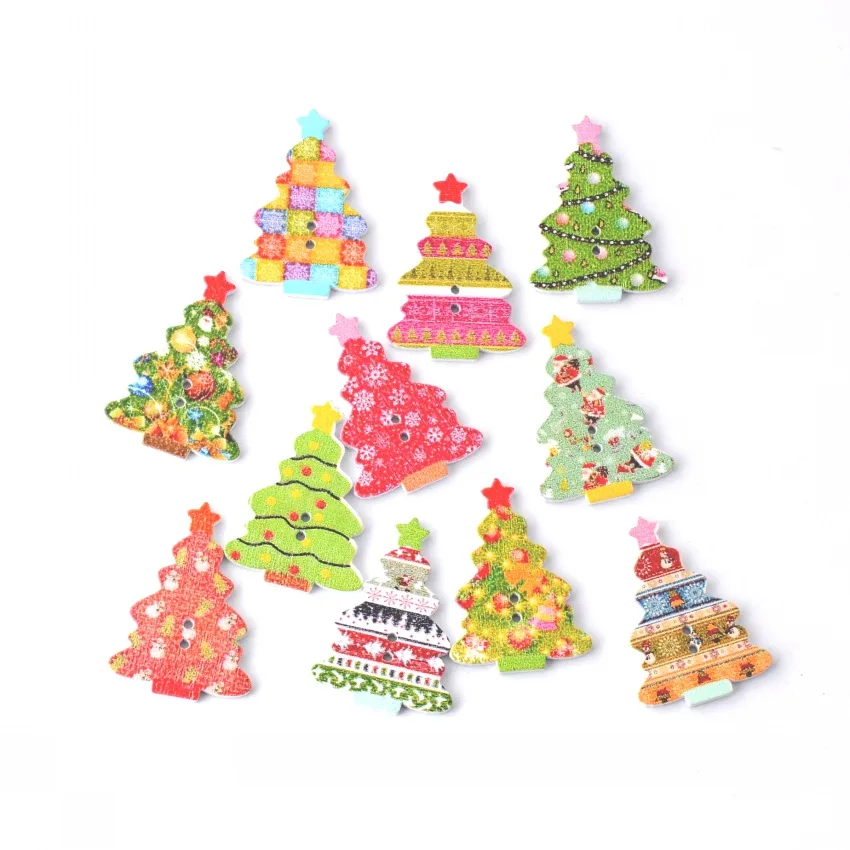 Free Shipping Retail 10Pcs Random Mixed 2 Holes Christmas Tree Wood Sewing Buttons Scrapbooking 25x35mm | Дом и сад