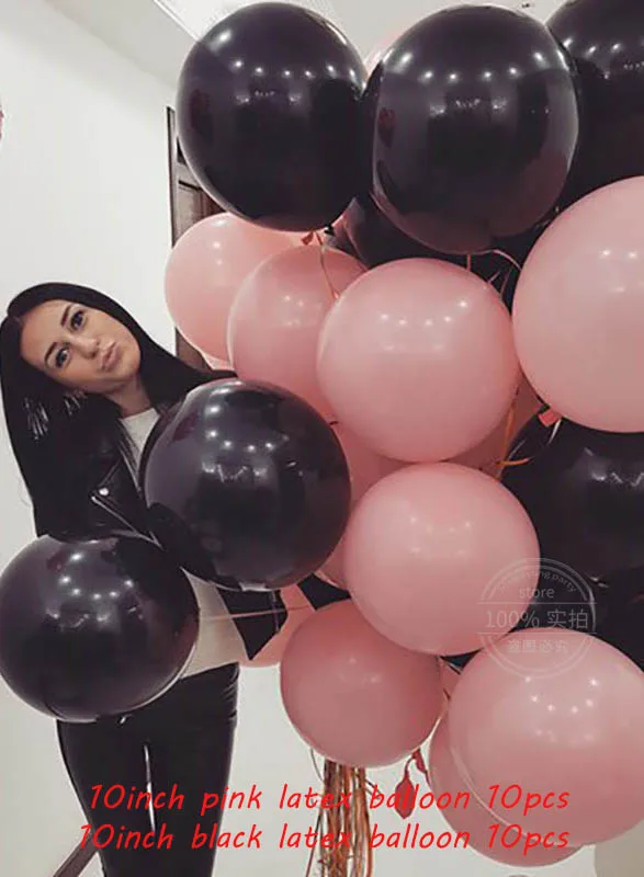 pink black mix 20 шт 10 дюймов розовые круглые латексные шарики девушки женщины счастливый день рождения воздушные шары надувные шары для свадьбы, помолвки Декор балон - Цвет: pink black mix