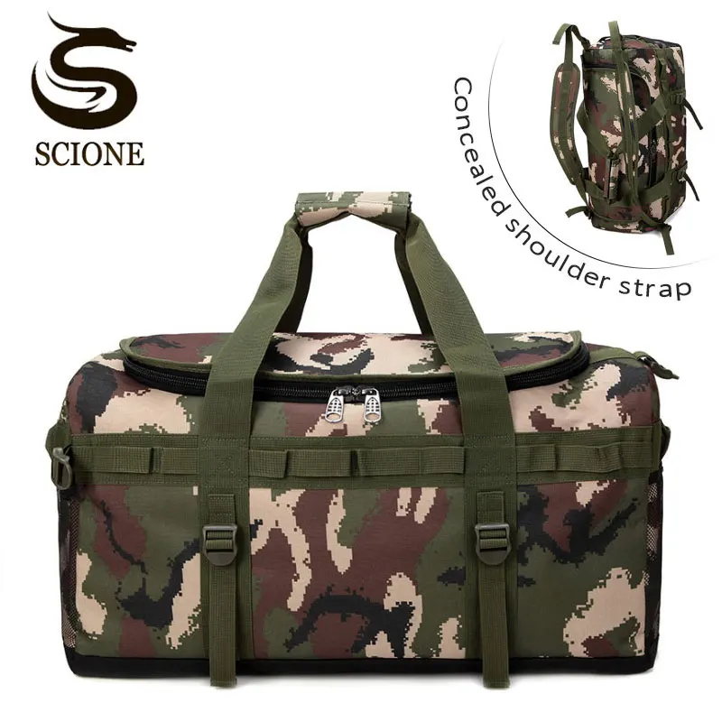 Scione 60L Multifunction Luggage Handbag Men Travel Suitcase Camouflage Duffel Back Pack Large Casual Weekend Shoulder Tote Bag